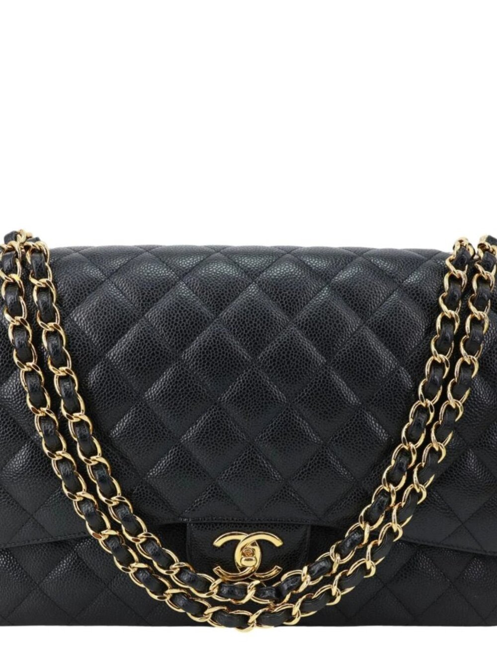 Chanel  Classic Double Flap Large Quilted Caviar Leather Shoulder Bag Black